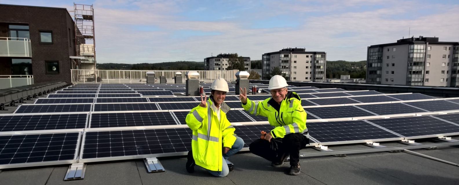Solcellepaneler på taket i Kjerulfsgate i Lillestrøm